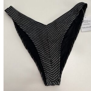 JMP The Label Black Silver Metallic Stripe V-Front High Cut Bikini Bottom XL NEW
